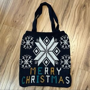 NWOT Navy Blue Knitted “Merry Christmas” Tote Bag